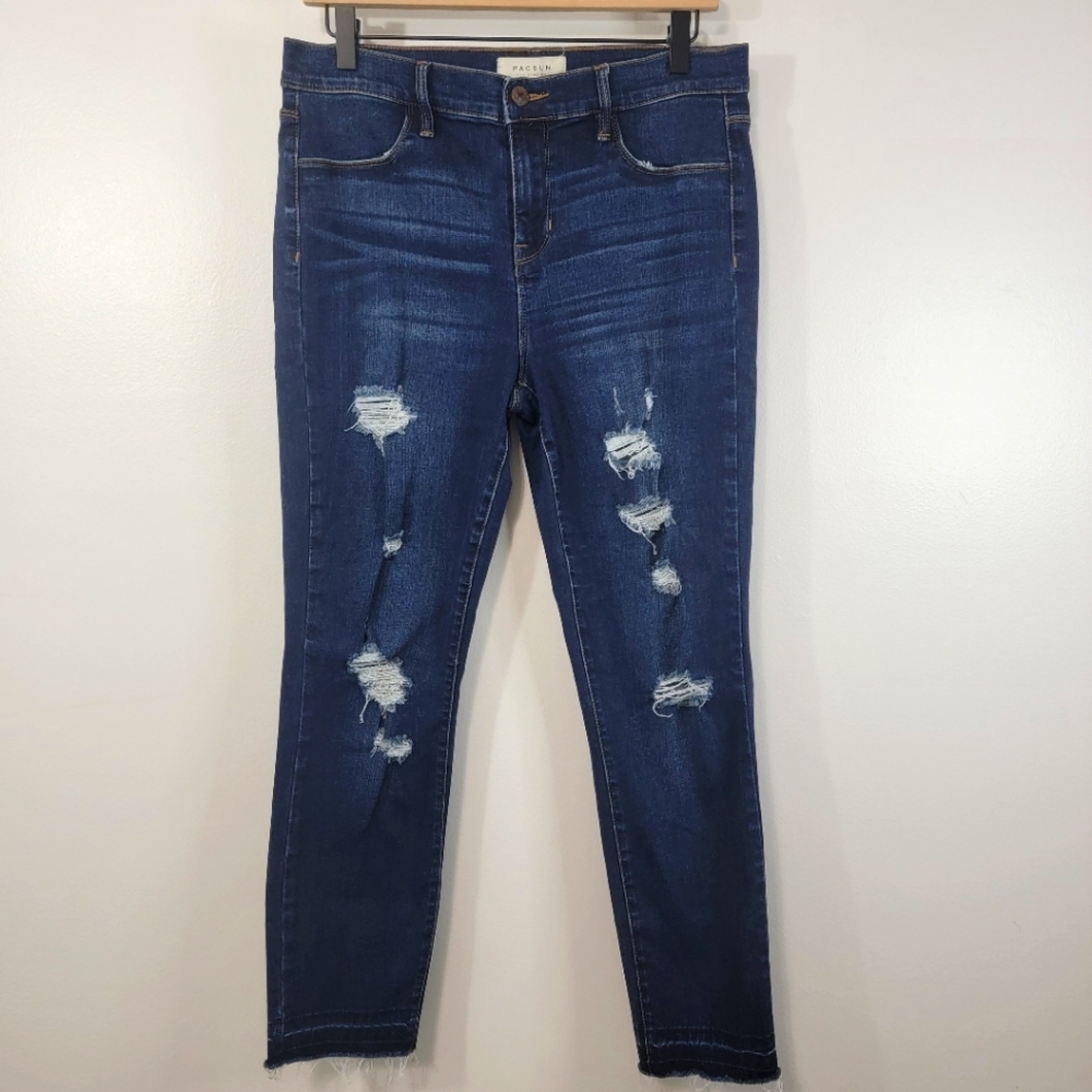 PACSUN Dark Wash Distressed Skinny Ankle Jegging Jeans